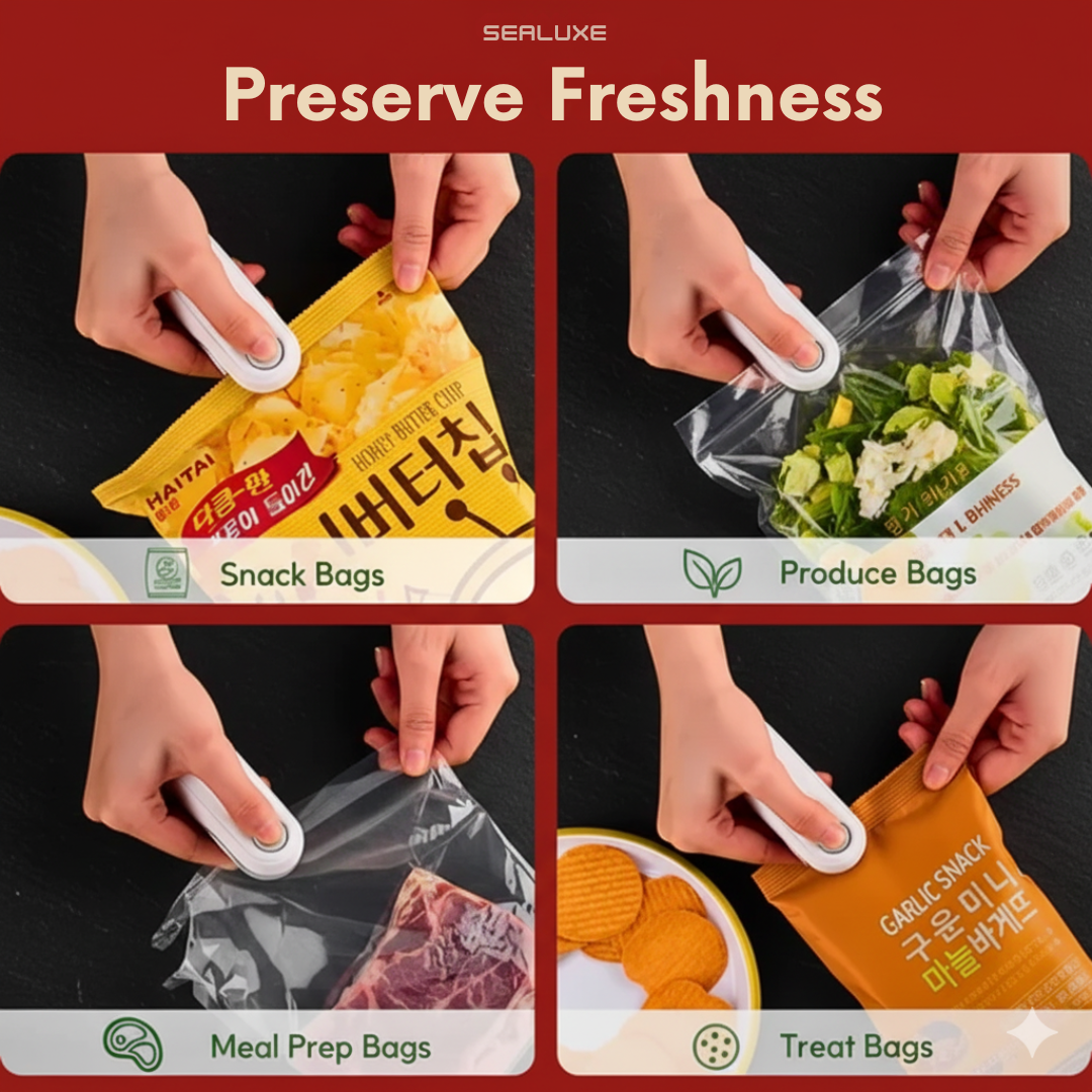 Sealuxe Rechargeable 2-in-1 Bag Sealer, Reseal Chip Bags, Cookie Bags, Salad Bags And More